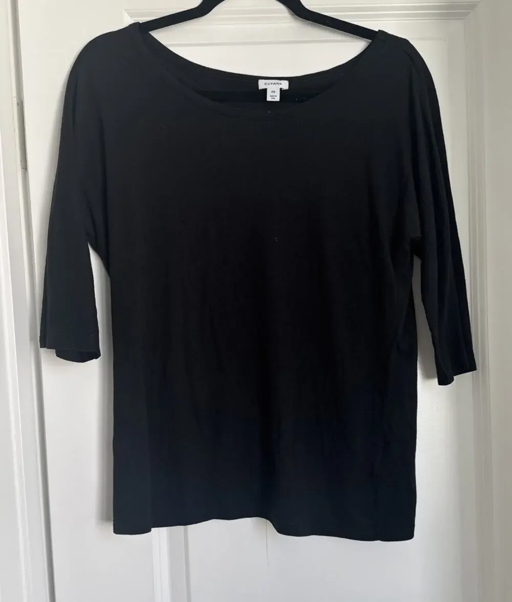 Cuyana Black 3/4 Sleeve Scoop Boat Neck Pullover Top Size XS